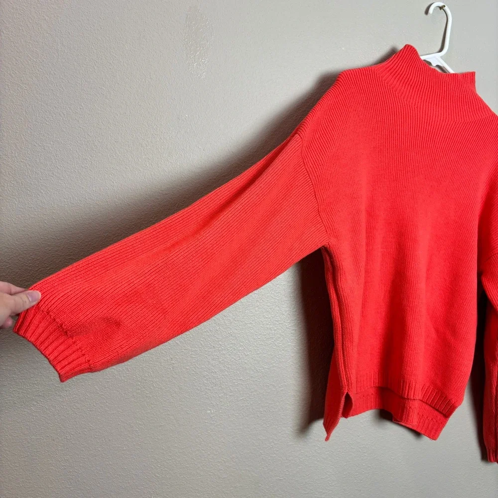 Vici Dolls Womens Small Bright Coral Orange Mock Neck Knit Long Sleeve‎ Sweater